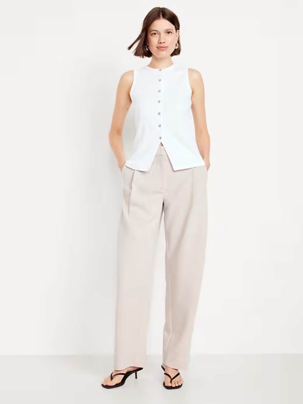 Old Navy Extra Hi Rise Taylor Wide Leg Trousers - Tan Size Small